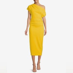 NWT Gibson And Latimer Off-the-Shoulder Ruched Midi Knit Dress, Size Medium